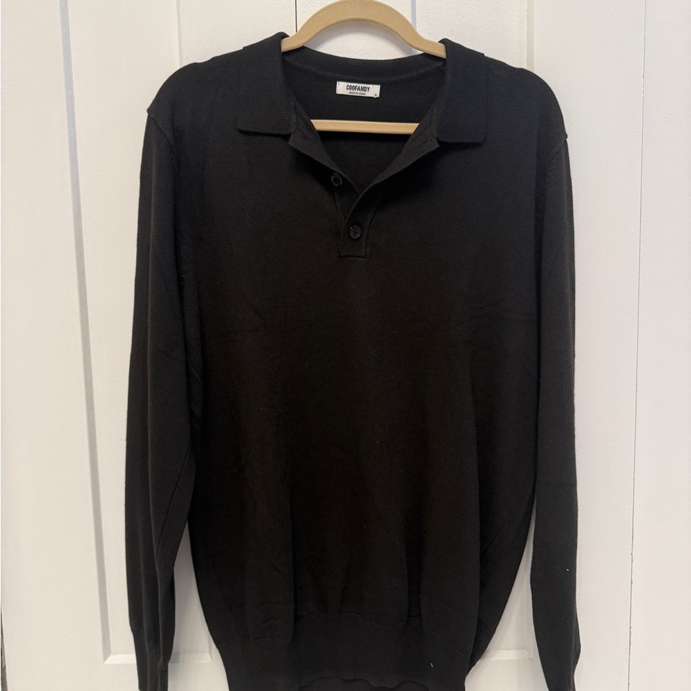 Elegant Black Knit Sweater with Polo Collar